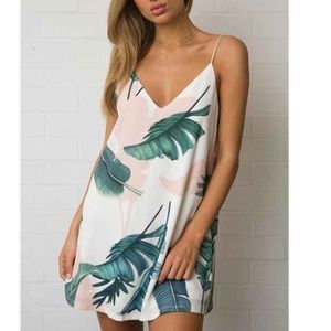 Cami V-neck Palm Tree Print Dress